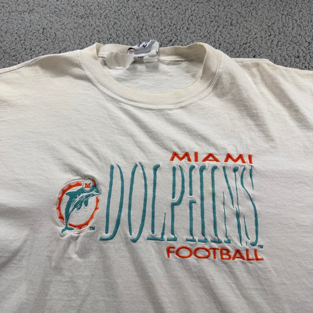 Vintage Logo Athletic Miami Dolphins Football Shirt Mens XL White Embroidered